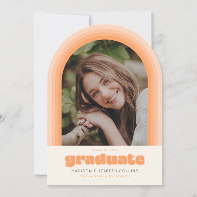 Orange Retro Striped Arch Graduation Announcement (Front)