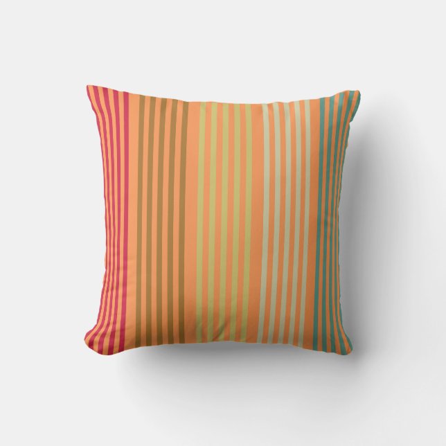 Orange Retro Stripes Throw Pillow (Front)