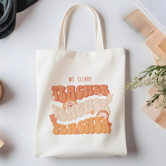 Orange Retro Teacher Appreciation Personalized Tote Bag (Creator Uploaded)