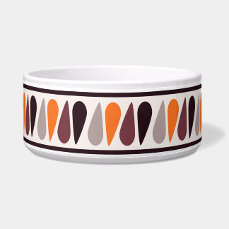 Orange Retro Teardrop Pattern Ceramic Dog Bowl