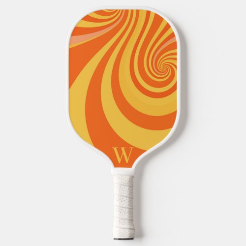 Orange Retro Twirl Monogram  Pickleball Paddle