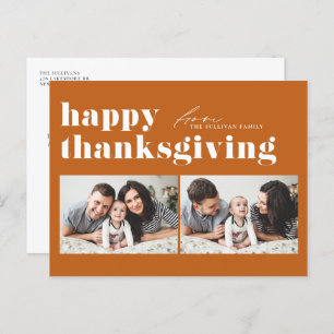 Orange Retro Typography Happy Thanksgiving Photo Holiday Postcard