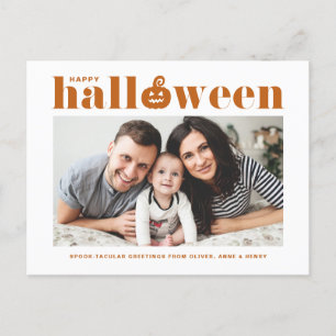 Orange Retro Typography Photo Happy Halloween Announcement Postcard