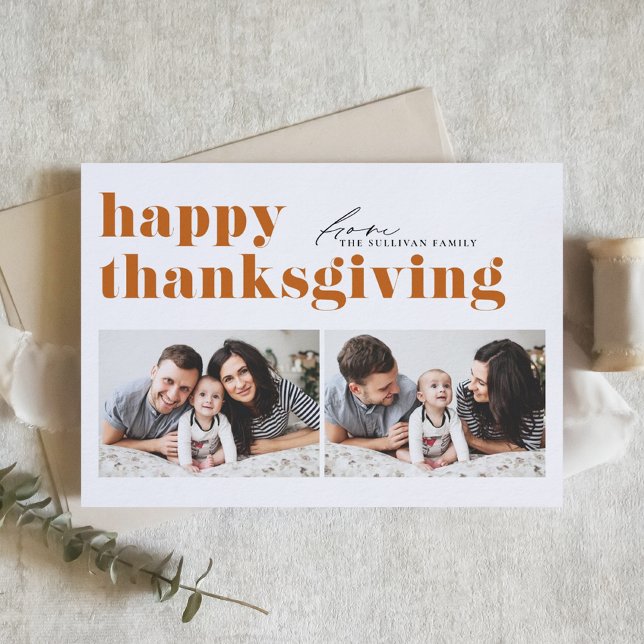 Orange Retro Typography Photo Happy Thanksgiving Holiday Card (Creator Uploaded)