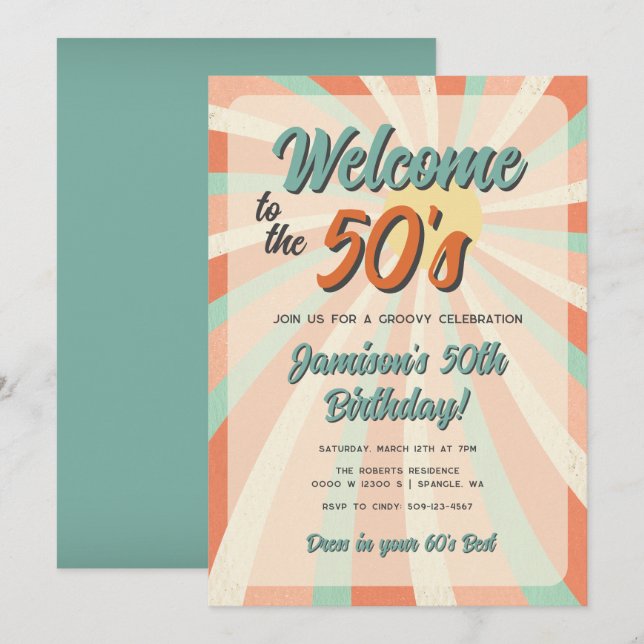 Orange Retro Vintage Editable Birthday Invitation (Front/Back)