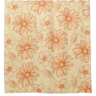Orange Retro Vintage Y2K Flower Pattern Shower Curtain