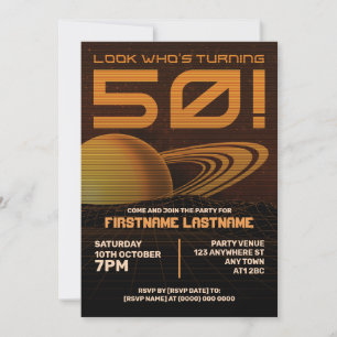 Orange Retrowave 50th Birthday Party Invitation