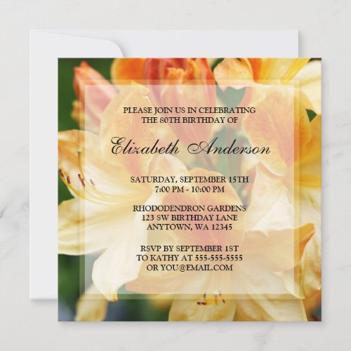Orange Rhododendron Flowers 80th Birthday Party Invites