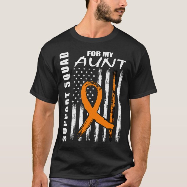 Orange Ribbon Aunt Leukemia Awareness Usa Flag Can T-Shirt (Front)