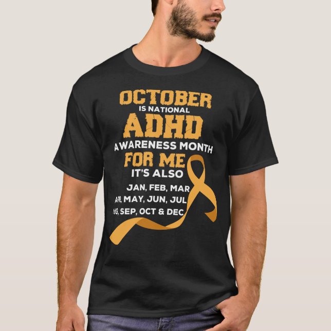 Orange ribbon awareness for ADHD awareness month T-Shirt (Front)
