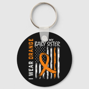 Orange Ribbon Baby Sister Leukemia Awareness Flag Keychain