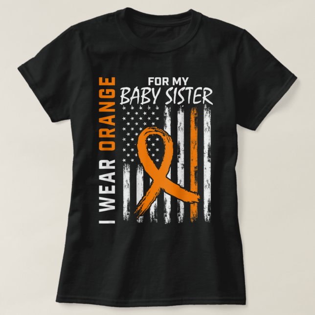 Orange Ribbon Baby Sister Leukemia Awareness Flag  T-Shirt (Design Front)
