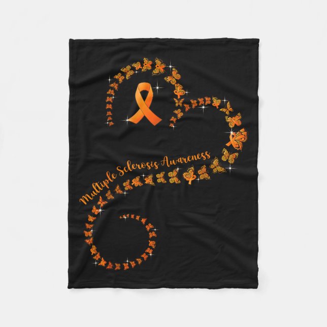Orange Ribbon Butterfly Multiple Sclerosis Awarene Fleece Blanket (Front)