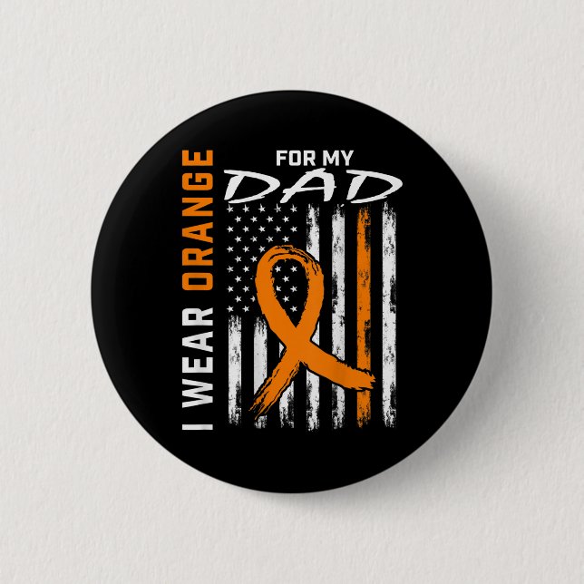Orange Ribbon Dad Leukemia Awareness American Flag Button (Front)
