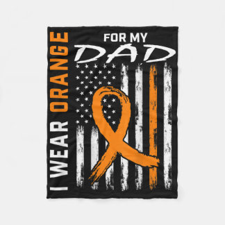 Orange Ribbon Dad Leukemia Awareness American Flag Fleece Blanket