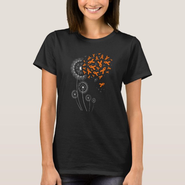 Orange Ribbon & Dandelion Leukemia Awareness Month T-Shirt (Front)