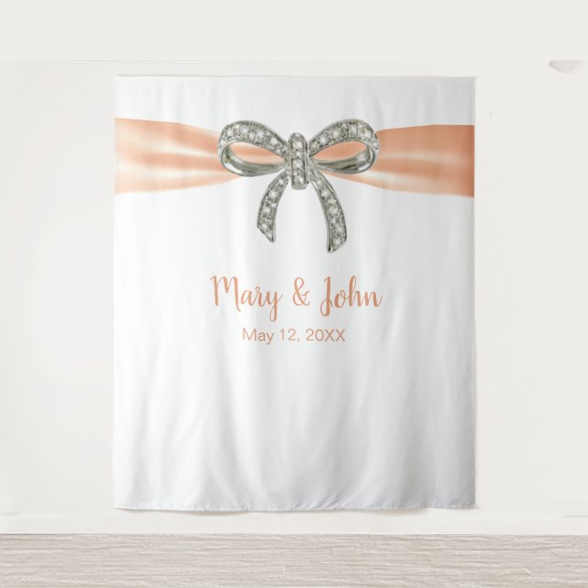 Orange Ribbon Diamond Bow Wedding Backdrop (Front)