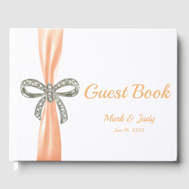 Orange Ribbon Diamond Bow Wedding Guestbook (Front)