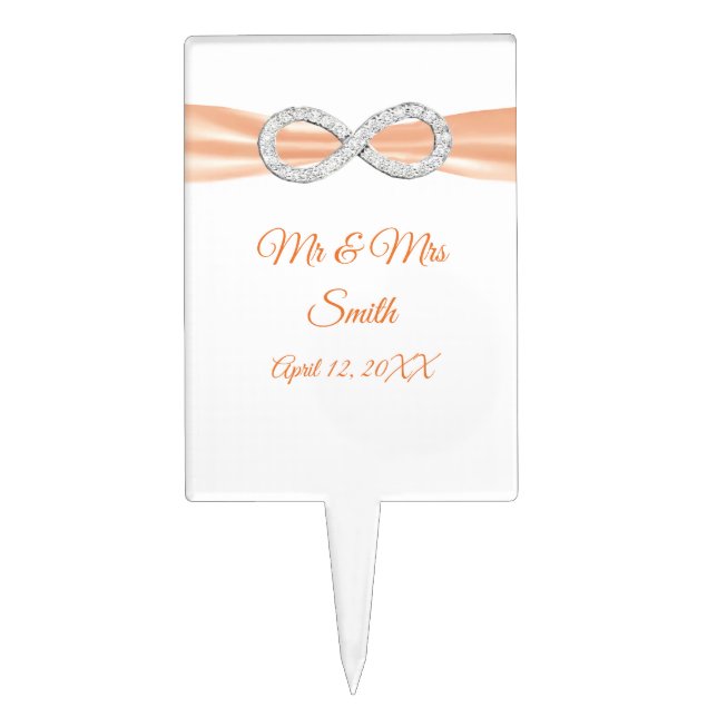 Orange Ribbon Diamond Infinity Wedding Cake Topper (Front)