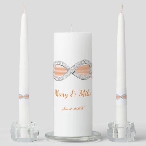 Orange Ribbon Diamond Infinity Wedding Unity Candle Set