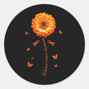 Orange Ribbon Flower Leukemia Awareness Blood Canc Classic Round Sticker