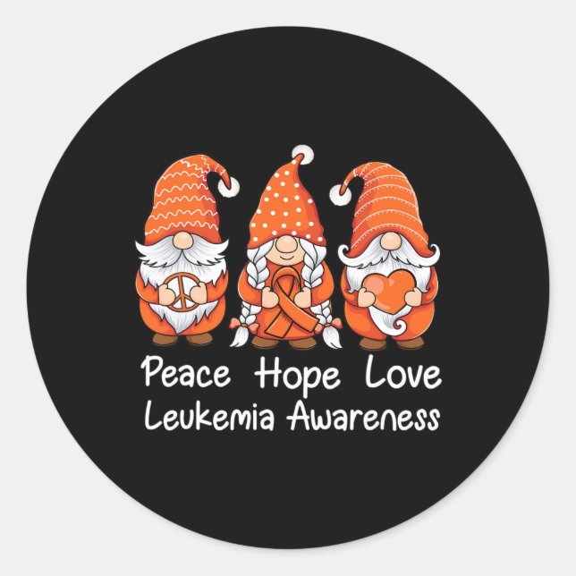 Orange ribbon Gnomes support survivor of Leukemia  Classic Round Sticker (Front)