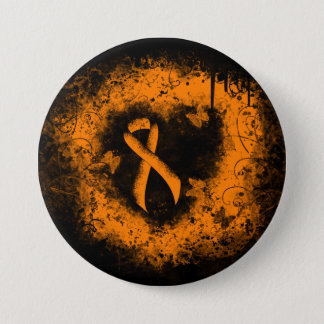 Orange Ribbon Grunge Heart Button