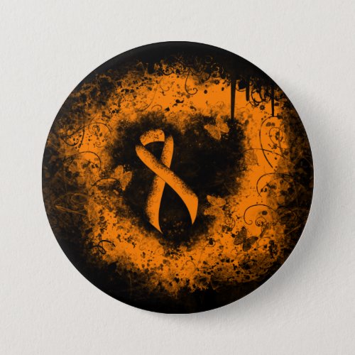 Orange Ribbon Grunge Heart Button