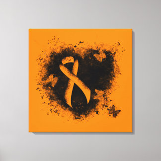 Orange Ribbon Grunge Heart Canvas Print