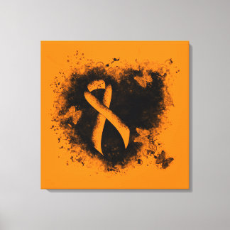 Orange Ribbon Grunge Heart Canvas Print