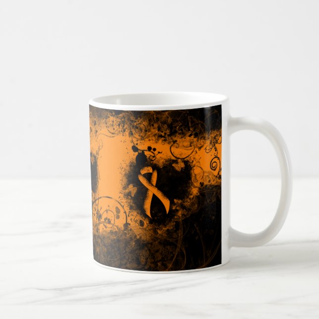 Orange Ribbon Grunge Heart Coffee Mug (Right)