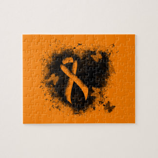 Orange Ribbon Grunge Heart Jigsaw Puzzle