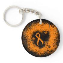Orange Ribbon Grunge Heart Keychain
