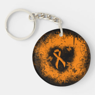 Orange Ribbon Grunge Heart Keychain