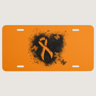 Orange Ribbon Grunge Heart License Plate