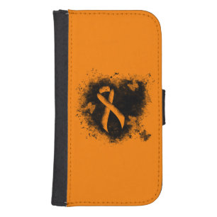 Orange Ribbon Grunge Heart Galaxy S4 Wallet Case