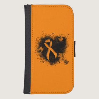 Orange Ribbon Grunge Heart Galaxy S4 Wallet Case
