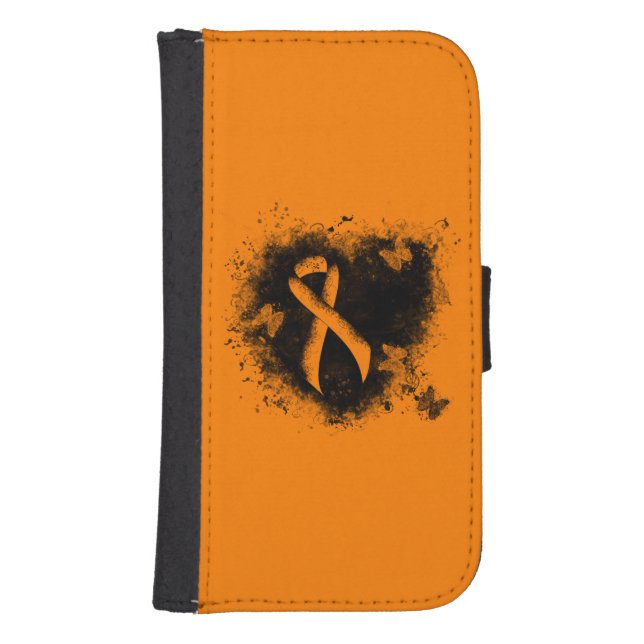 Orange Ribbon Grunge Heart Samsung Galaxy Wallet Case (Front)