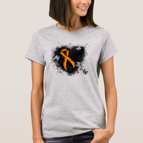 Orange Ribbon Grunge Heart T_Shirt