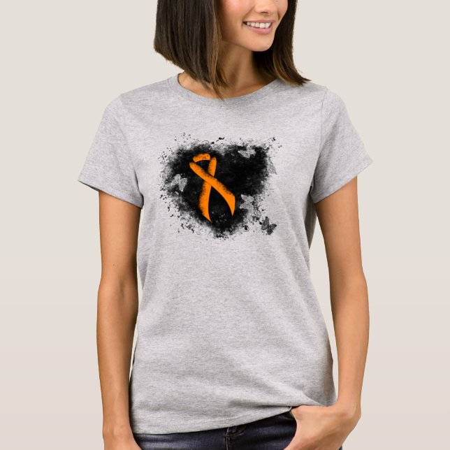 Orange Ribbon Grunge Heart T-Shirt (Front)