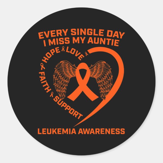 Orange Ribbon Heart Leukemia Awareness In Memory O Classic Round Sticker (Front)