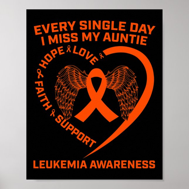 Orange Ribbon Heart Leukemia Awareness In Memory O Poster (Front)