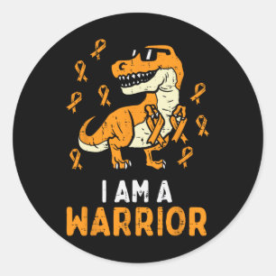 Orange Ribbon Im A Warrior Leukemia Awareness Boys Classic Round Sticker