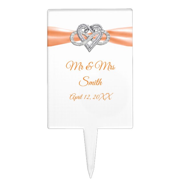 Orange Ribbon Infinity Heart Wedding Cake Topper (Front)