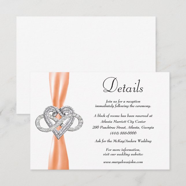 Orange Ribbon Infinity Heart Wedding Details Enclosure Card (Front/Back)