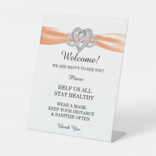 Orange Ribbon Infinity Heart Wedding Safety Pedestal Sign