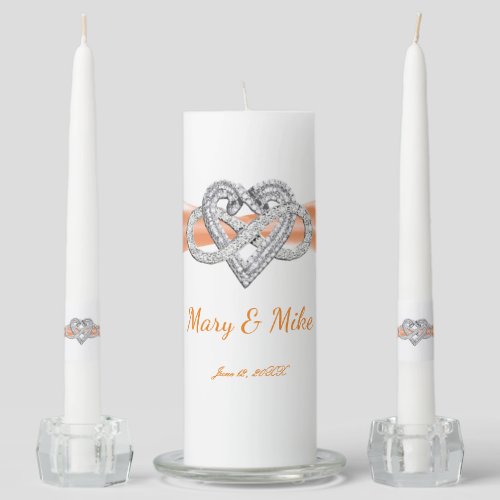 Orange Ribbon Infinity Heart Wedding Unity Candle Set