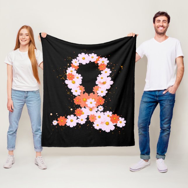 Orange Ribbon Kidney Cancer Awareness Fleece Blanket (In Situ)