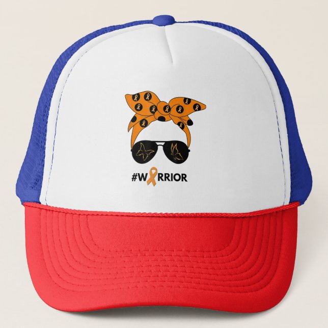 Orange Ribbon Kidney Cancer Warrior Bandana Unbrea Trucker Hat (Front)