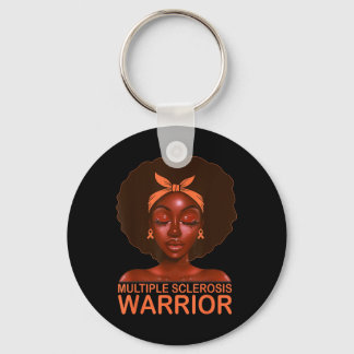 Orange Ribbon Ms Awareness Warrior Black Afro Keychain